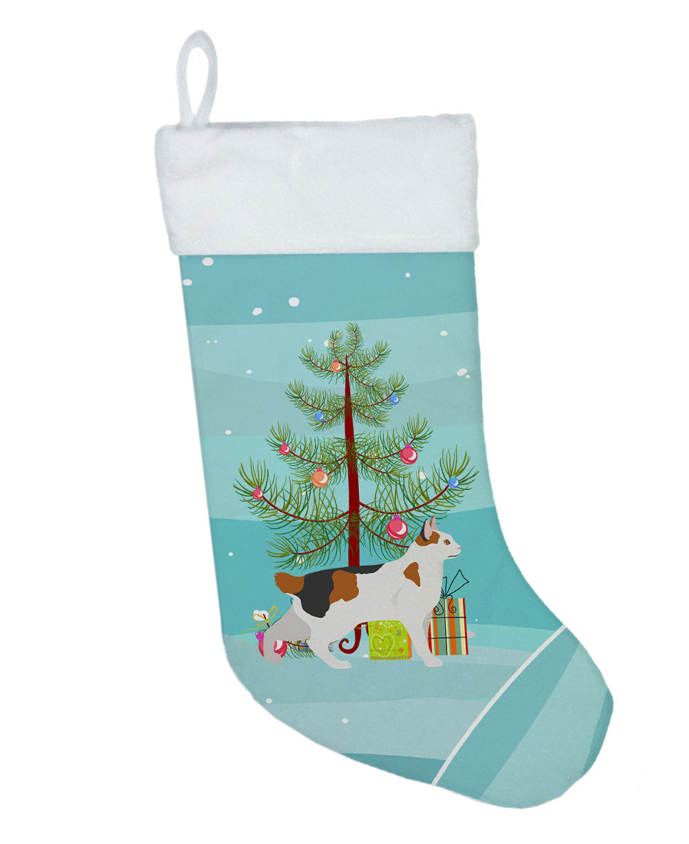 Korean Bobtail Cat Christmas Holiday Stocking Double-Sided Print, Polyester Suede,11x18, Made in USA