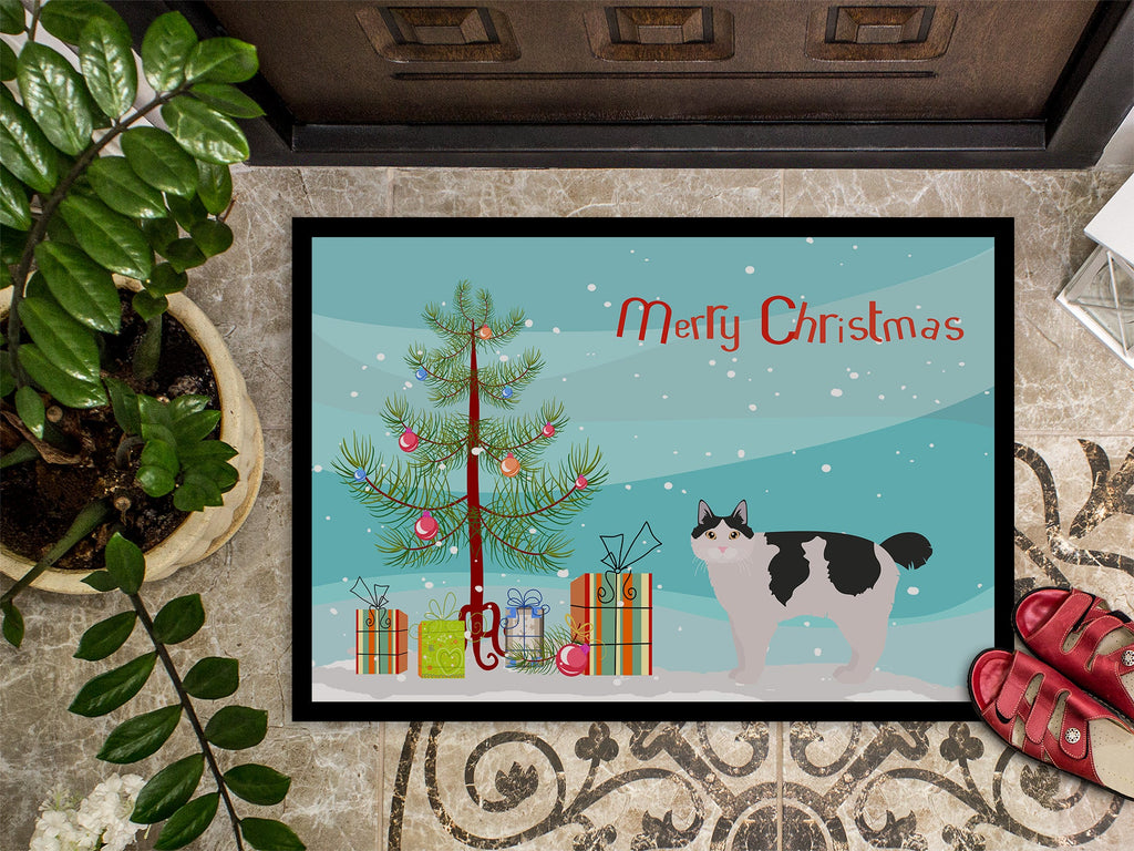 Kurilian Bobtail Cat Christmas Doormat Indoor Outdoor 24H X 36W Front Door Mat Rugs for Entryway, Non Slip Washable Low Pile,