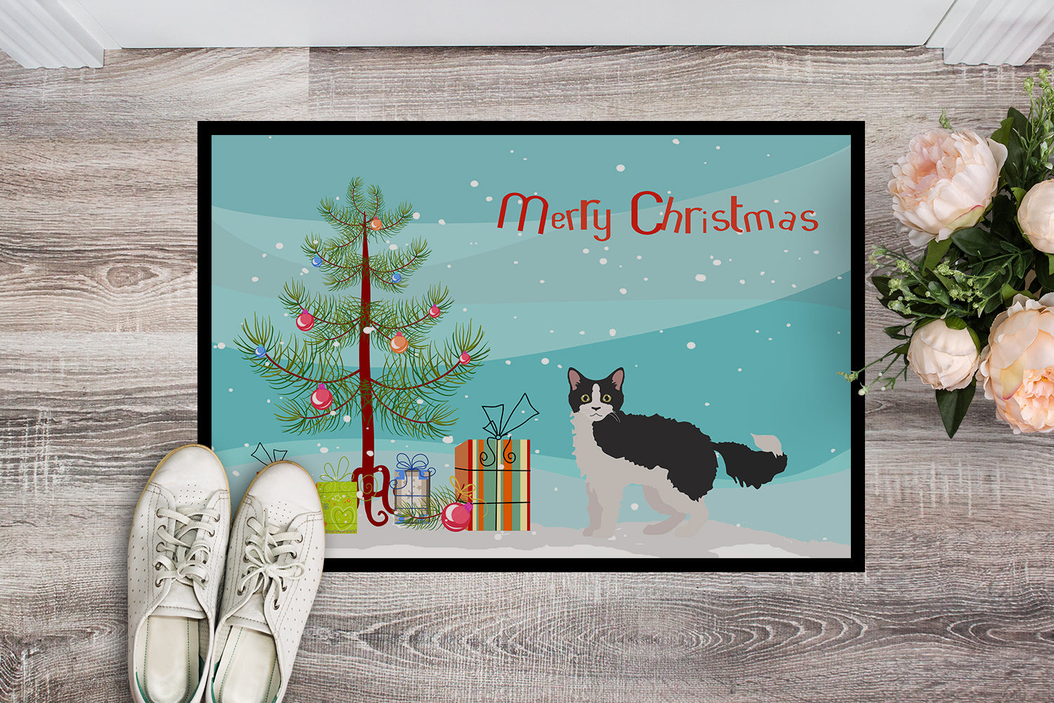 La Perm Cat Christmas Doormat Indoor Outdoor 24H X 36W Front Door Mat Rugs for Entryway, Non Slip Washable Low Pile,
