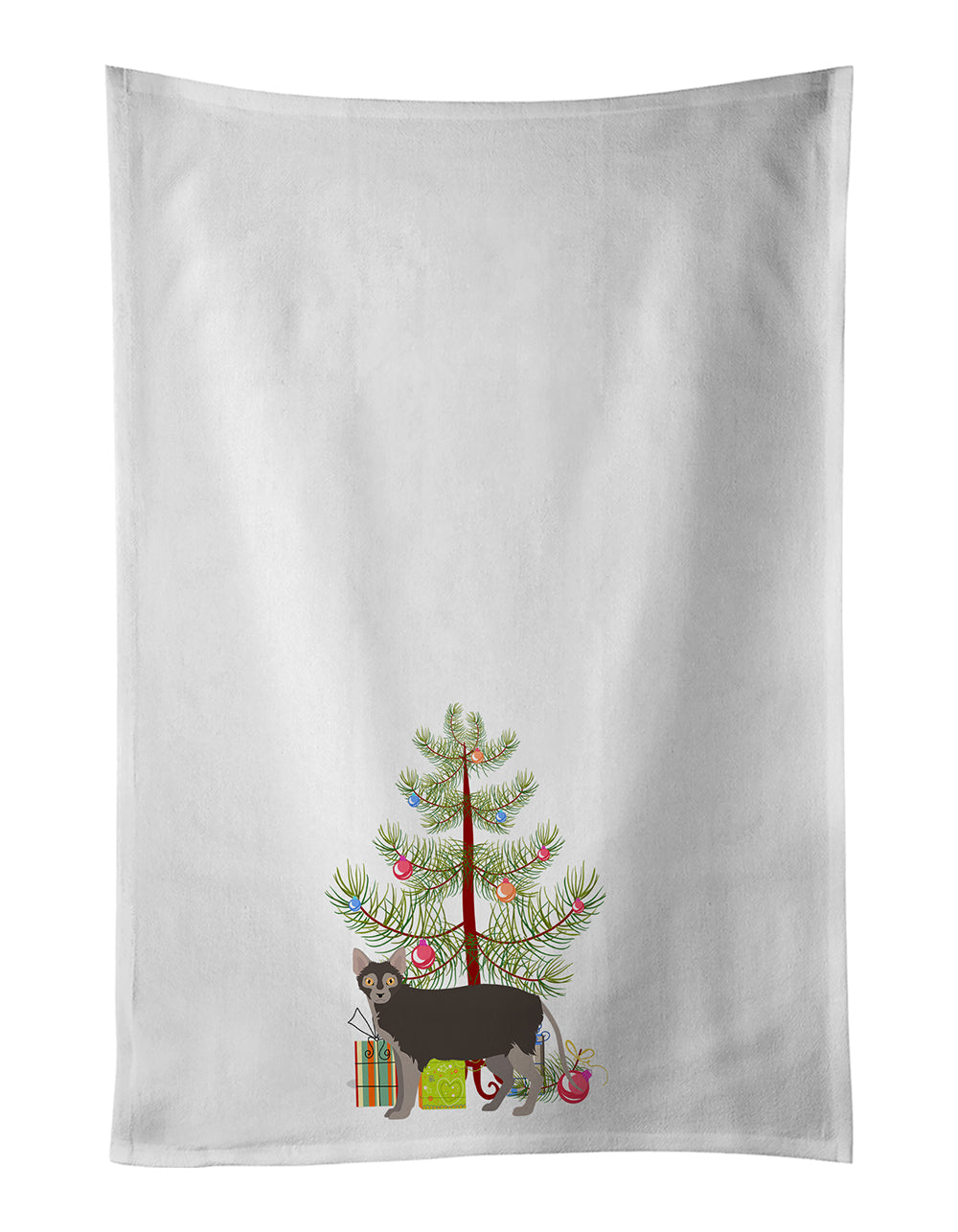 Lykoi Cat Merry Christmas Kitchen Towel Set of 2 White Dish Towels Decorative Bathroom Hand towel for Hand, Face, Hair, Yoga, Tea, Dishcloth, 19 X 28", White