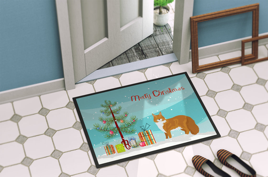 Maine Coon Cat Christmas Doormat Indoor Outdoor 24H X 36W Front Door Mat Rugs for Entryway, Non Slip Washable Low Pile,