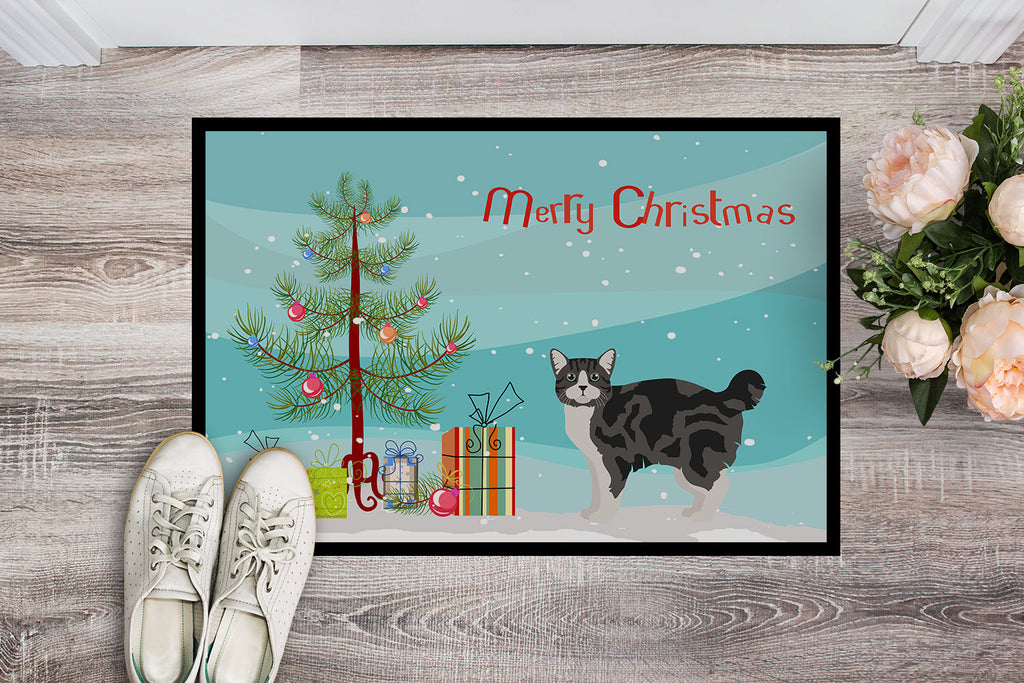 Manx Cat Christmas Doormat Indoor Outdoor 18H X 27W Front Door Mat Rugs for Entryway, Non Slip Washable