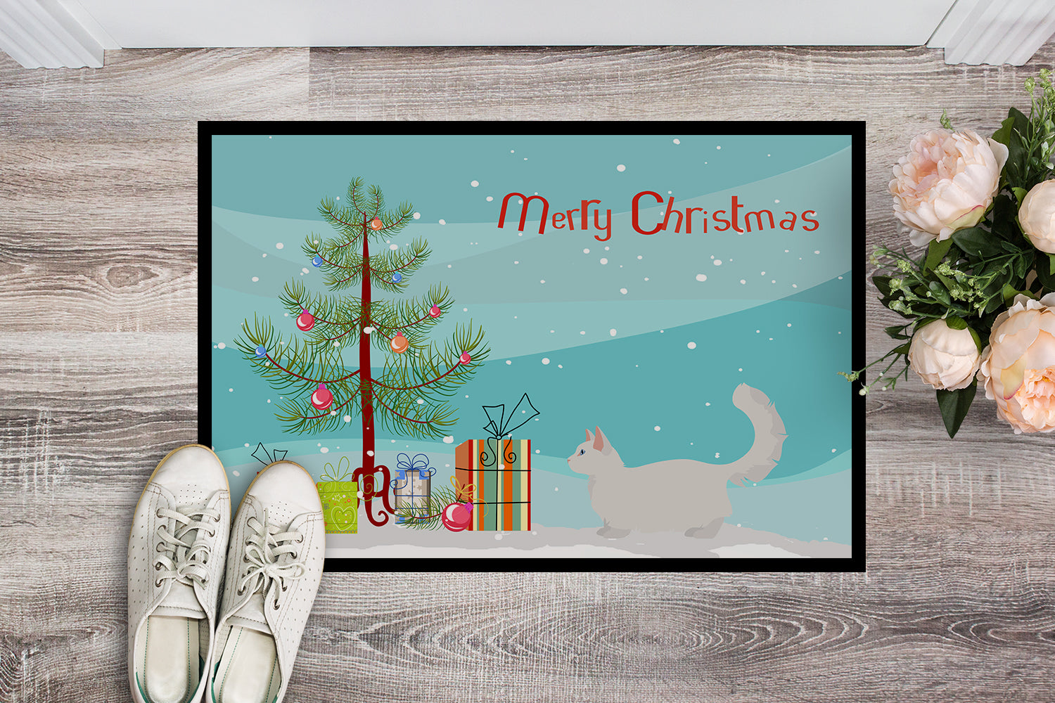 Munchkin Cat Christmas Doormat Indoor Outdoor 24H X 36W Front Door Mat Rugs for Entryway, Non Slip Washable Low Pile,