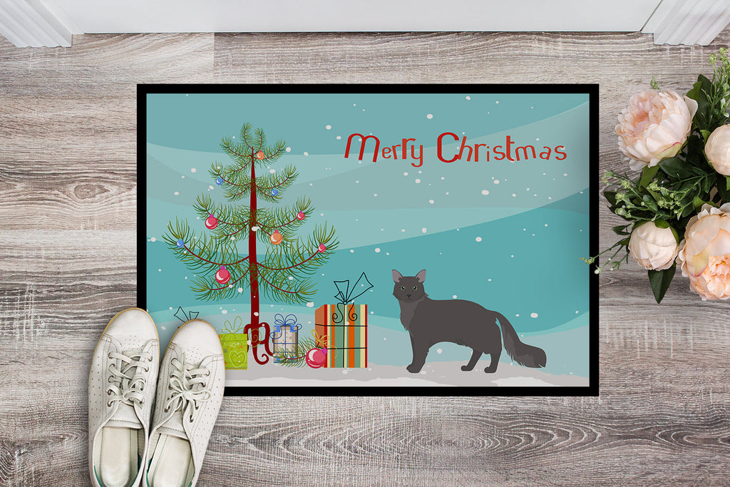 Nebelung Cat Christmas Doormat Indoor Outdoor 18H X 27W Front Door Mat Rugs for Entryway, Non Slip Washable