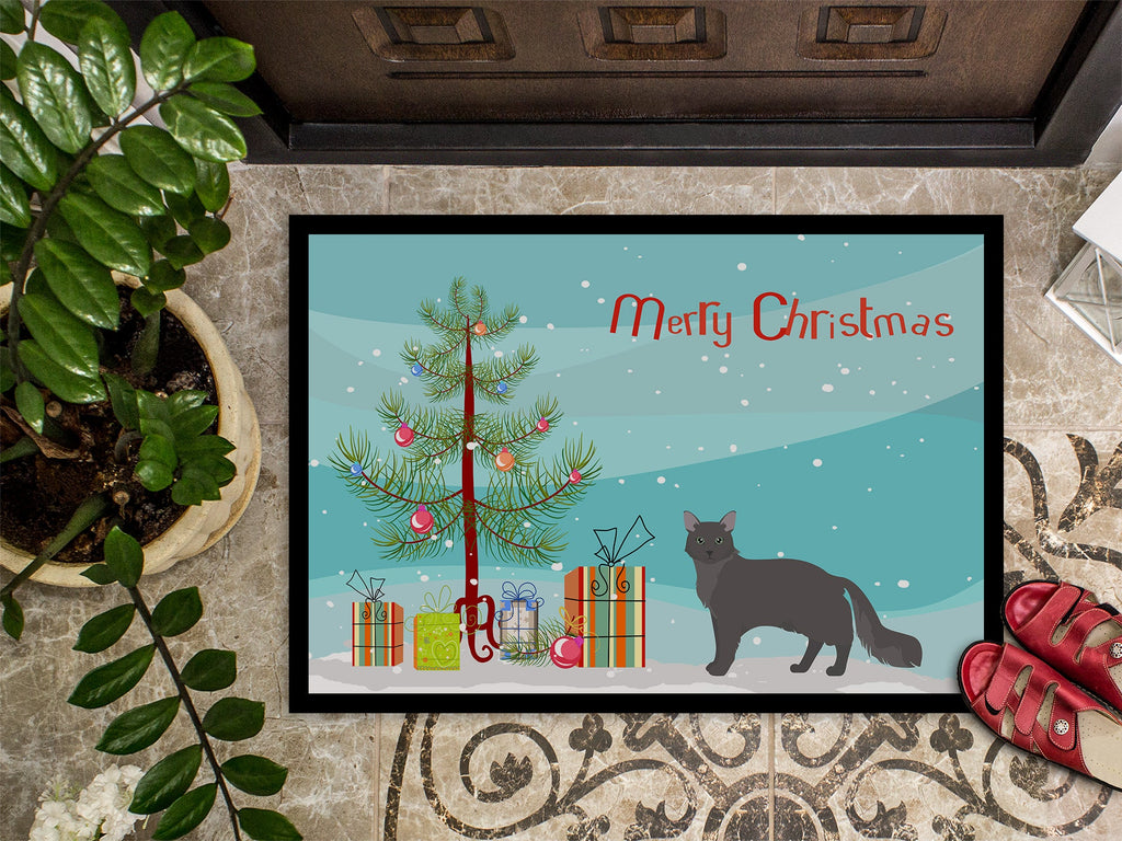 Nebelung Cat Christmas Doormat Indoor Outdoor 18H X 27W Front Door Mat Rugs for Entryway, Non Slip Washable