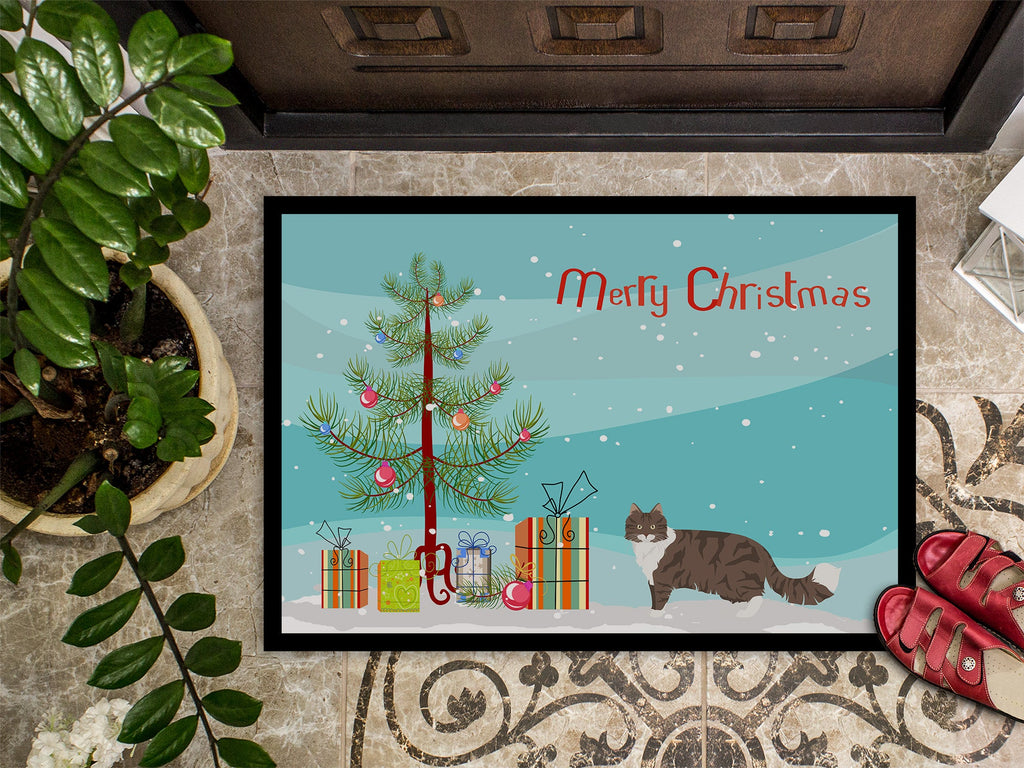 Norwegian Forest Cat Christmas Doormat Indoor Outdoor 24H X 36W Front Door Mat Rugs for Entryway, Non Slip Washable Low Pile,