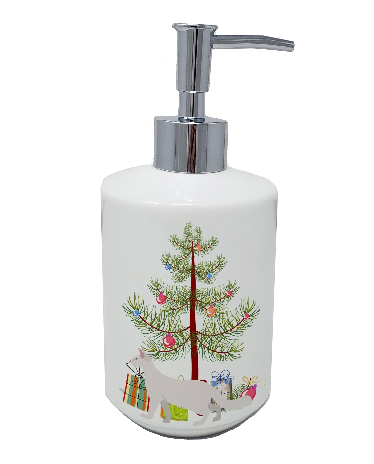 Oriental Longhair Cat Christmas Ceramic Soap Dispenser , Empty Refillable Hand Soap Pump Bottle for Bathroom Kitchen