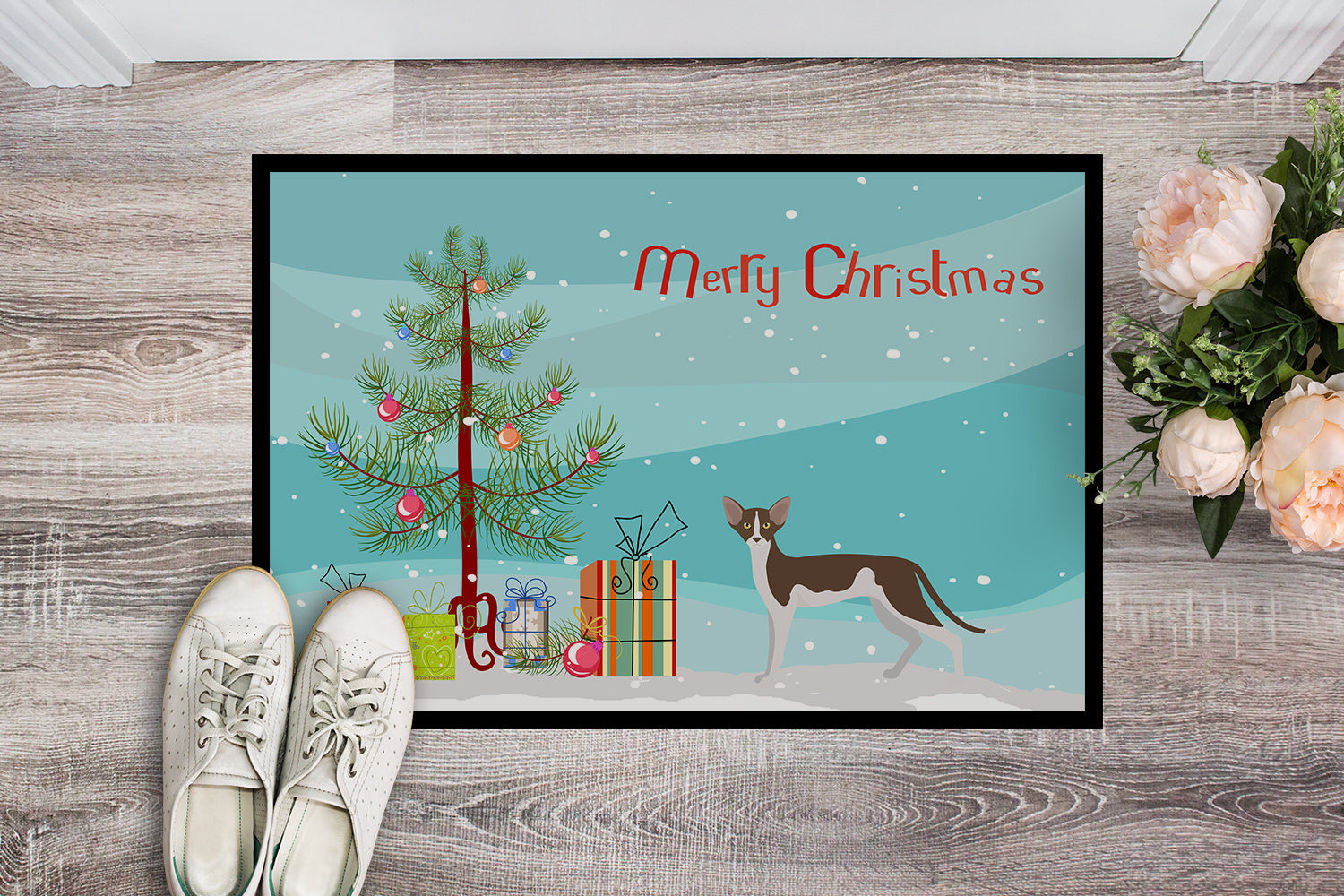 Oriental Shorthair Cat Christmas Doormat Indoor Outdoor 24H X 36W Front Door Mat Rugs for Entryway, Non Slip Washable Low Pile,