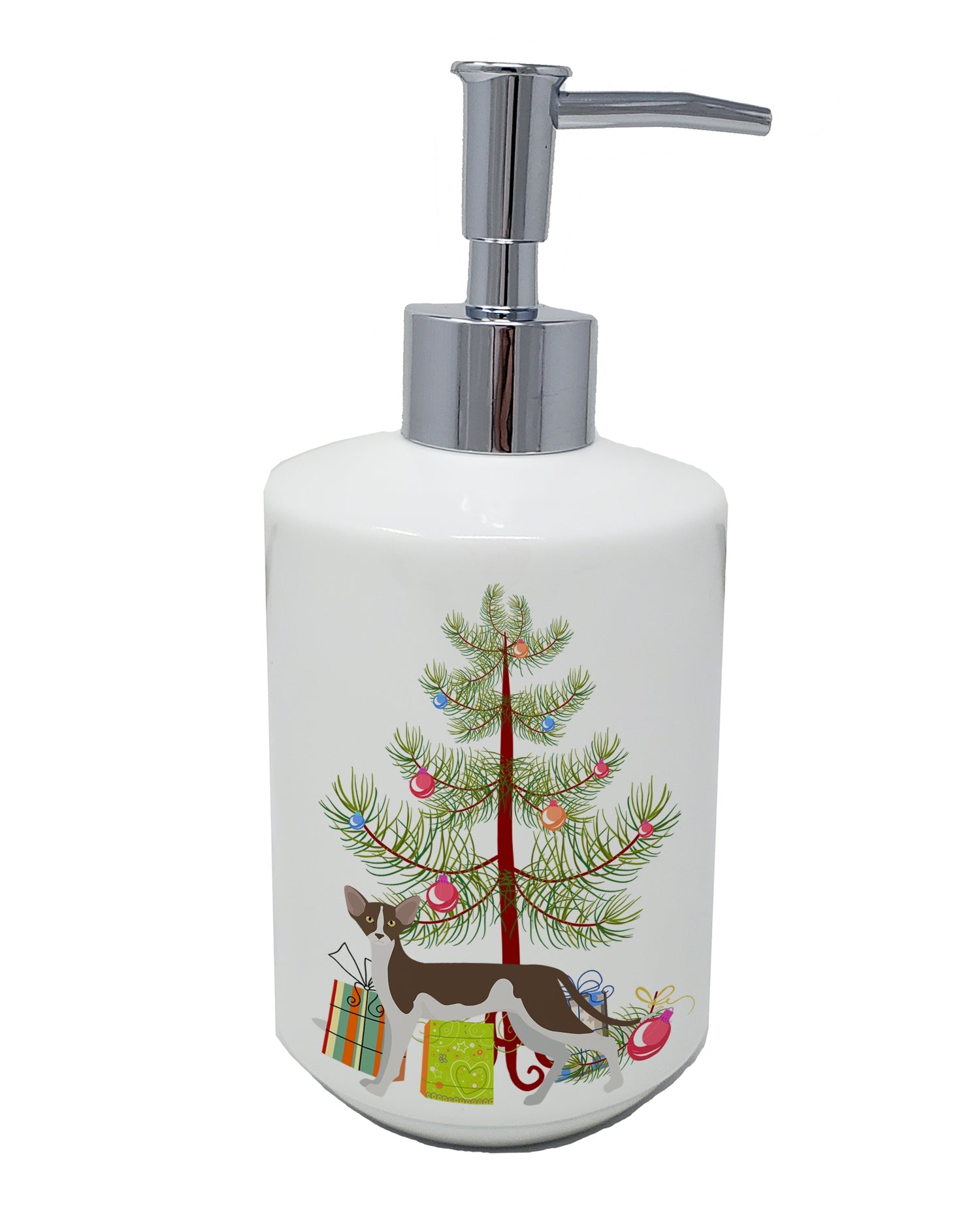 Oriental Shorthair Cat Christmas Ceramic Soap Dispenser , Empty Refillable Hand Soap Pump Bottle for Bathroom Kitchen