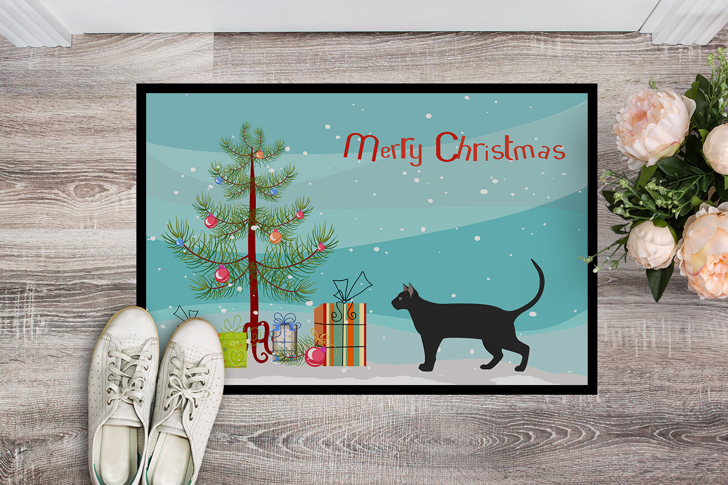 Pantherette Cat Christmas Doormat Indoor Outdoor 18H X 27W Front Door Mat Rugs for Entryway, Non Slip Washable