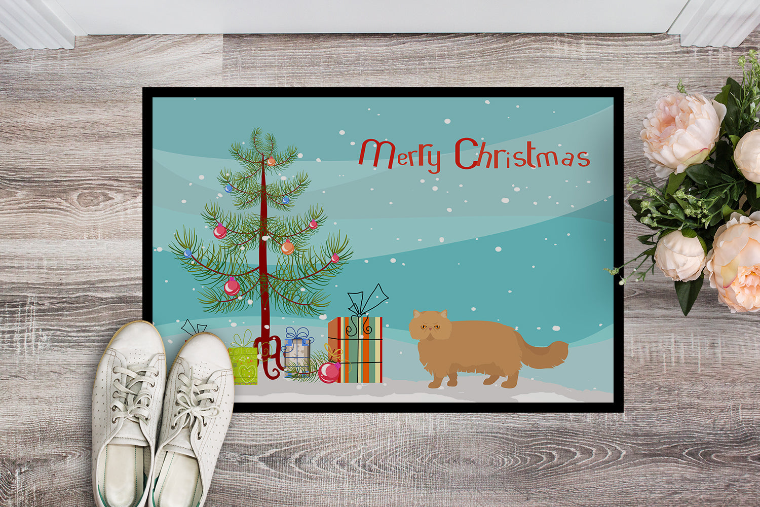 Persian Modern Cat Christmas Doormat Indoor Outdoor 24H X 36W Front Door Mat Rugs for Entryway, Non Slip Washable Low Pile,