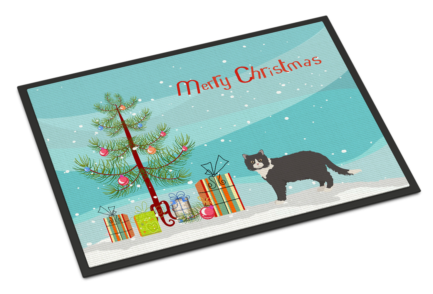 Poodle Cat Cat Christmas Doormat Indoor Outdoor 18H X 27W Front Door Mat Rugs for Entryway, Non Slip Washable