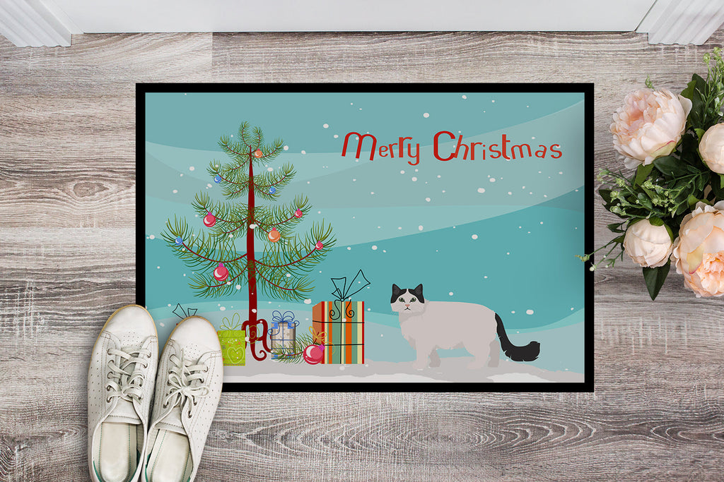Ragamuffin Cat  Christmas Doormat Indoor Outdoor 18H X 27W Front Door Mat Rugs for Entryway, Non Slip Washable