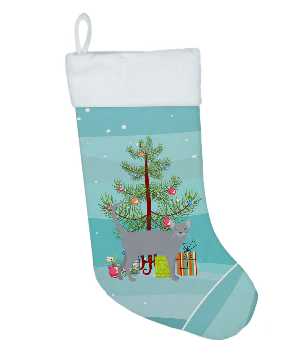 Russian Blue Cat Christmas Holiday Stocking Double-Sided Print, Polyester Suede,11x18, Made in USA