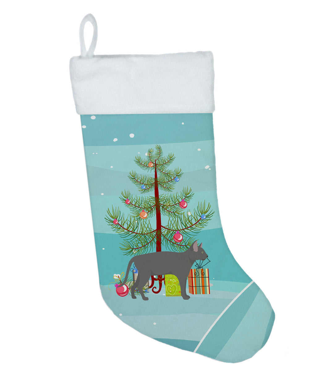 Russian Blue Cat Christmas Holiday Stocking Double-Sided Print, Polyester Suede,11x18, Made in USA