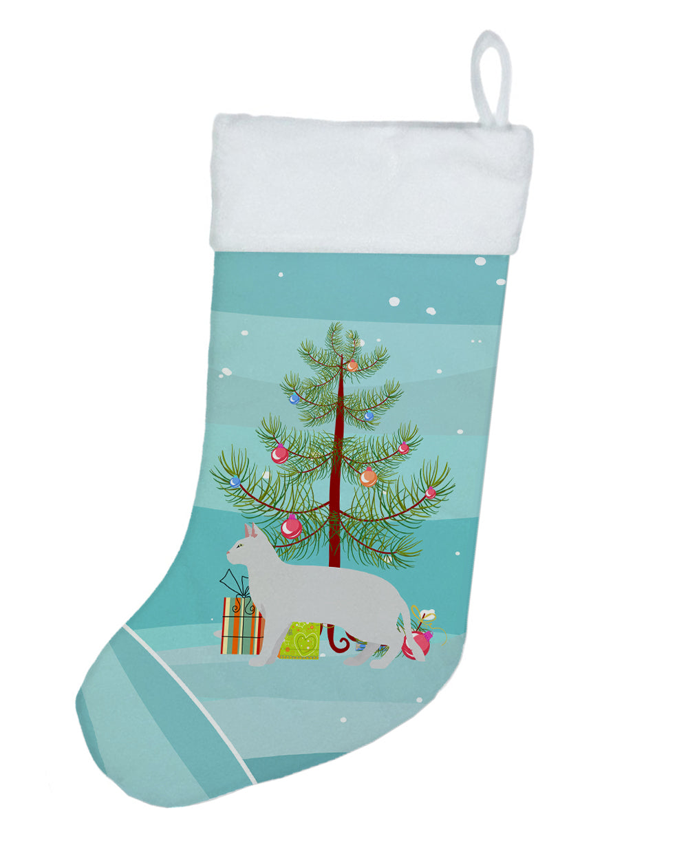 Russian White Black Cat Christmas Holiday Stocking Double-Sided Print, Polyester Suede,11x18, Made in USA