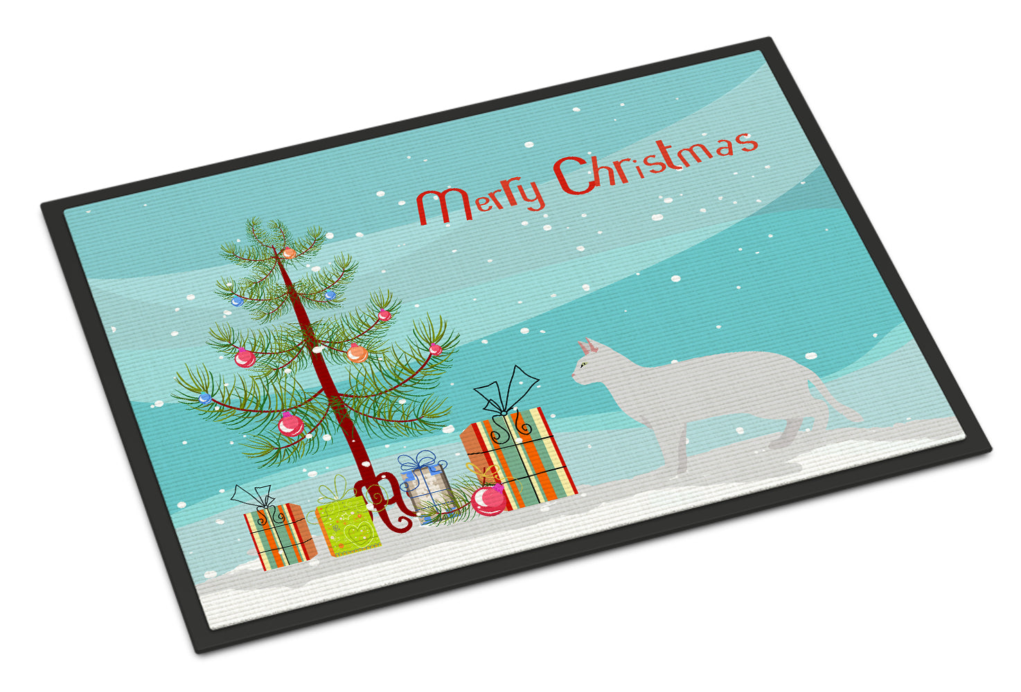 Russian White Black Cat Christmas Doormat Indoor Outdoor 24H X 36W Front Door Mat Rugs for Entryway, Non Slip Washable Low Pile,