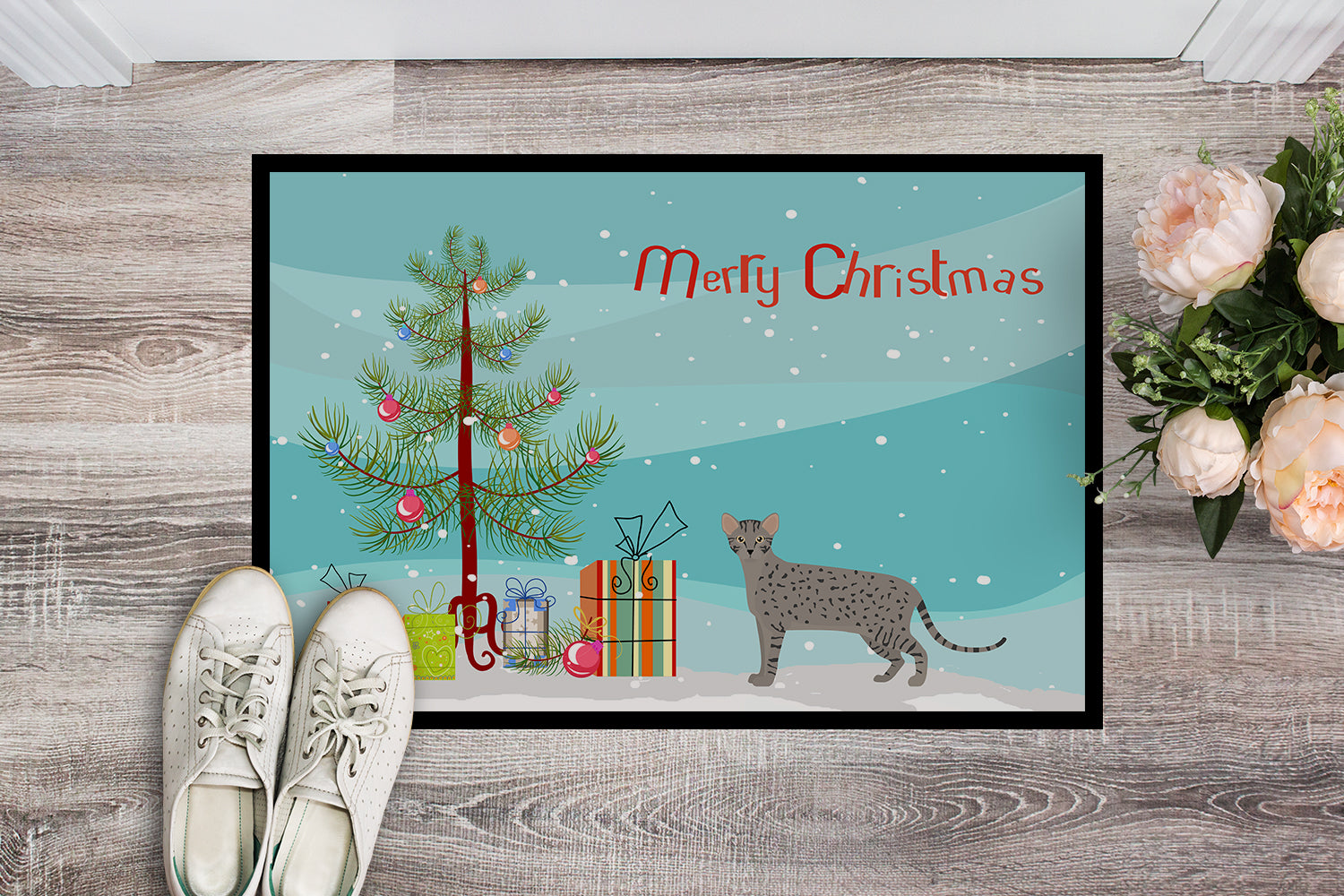 Safari Cat Christmas Doormat Indoor Outdoor 24H X 36W Front Door Mat Rugs for Entryway, Non Slip Washable Low Pile,