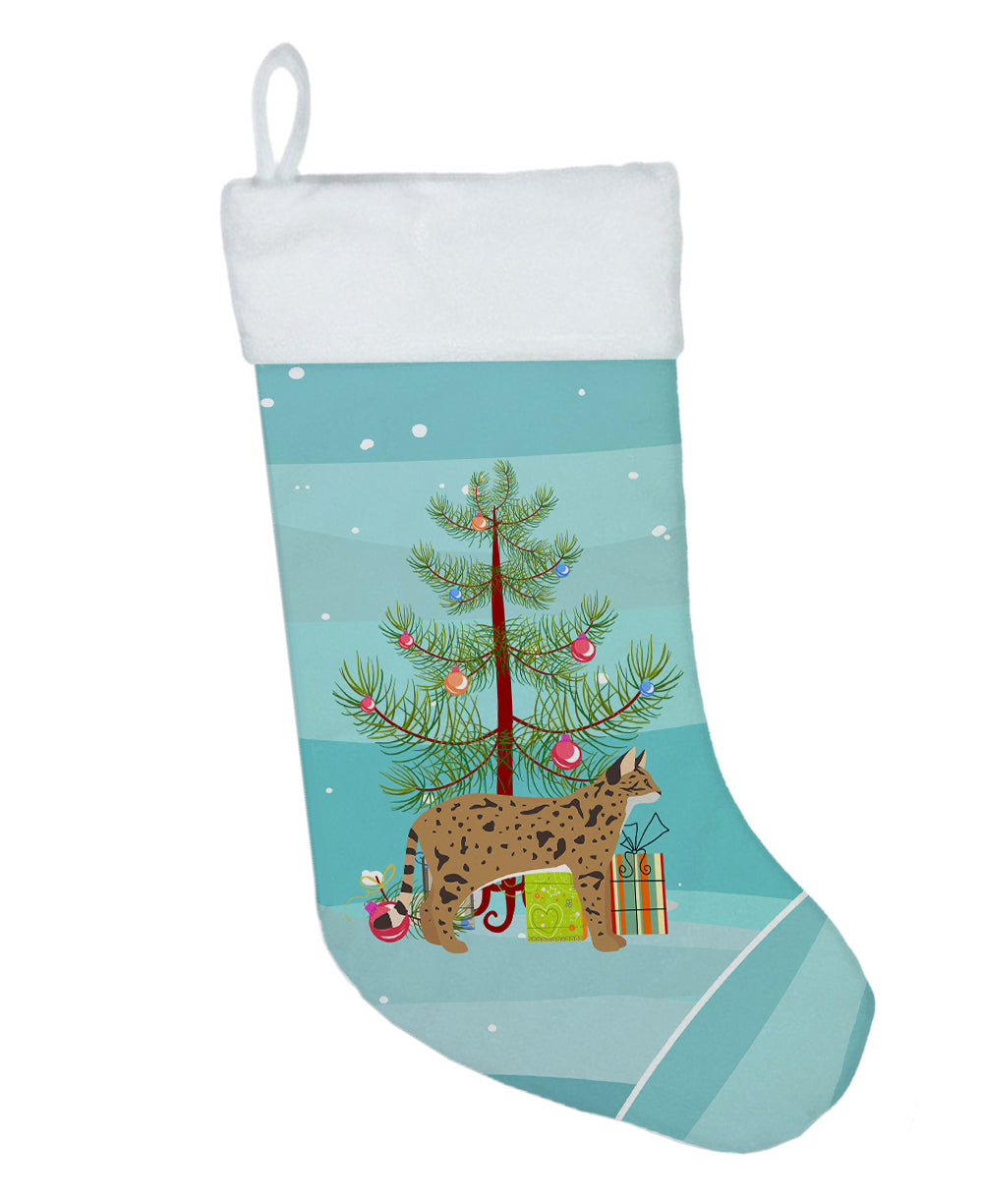 Savannah Cat Christmas Holiday Stocking Double-Sided Print, Polyester Suede,11x18, Made in USA
