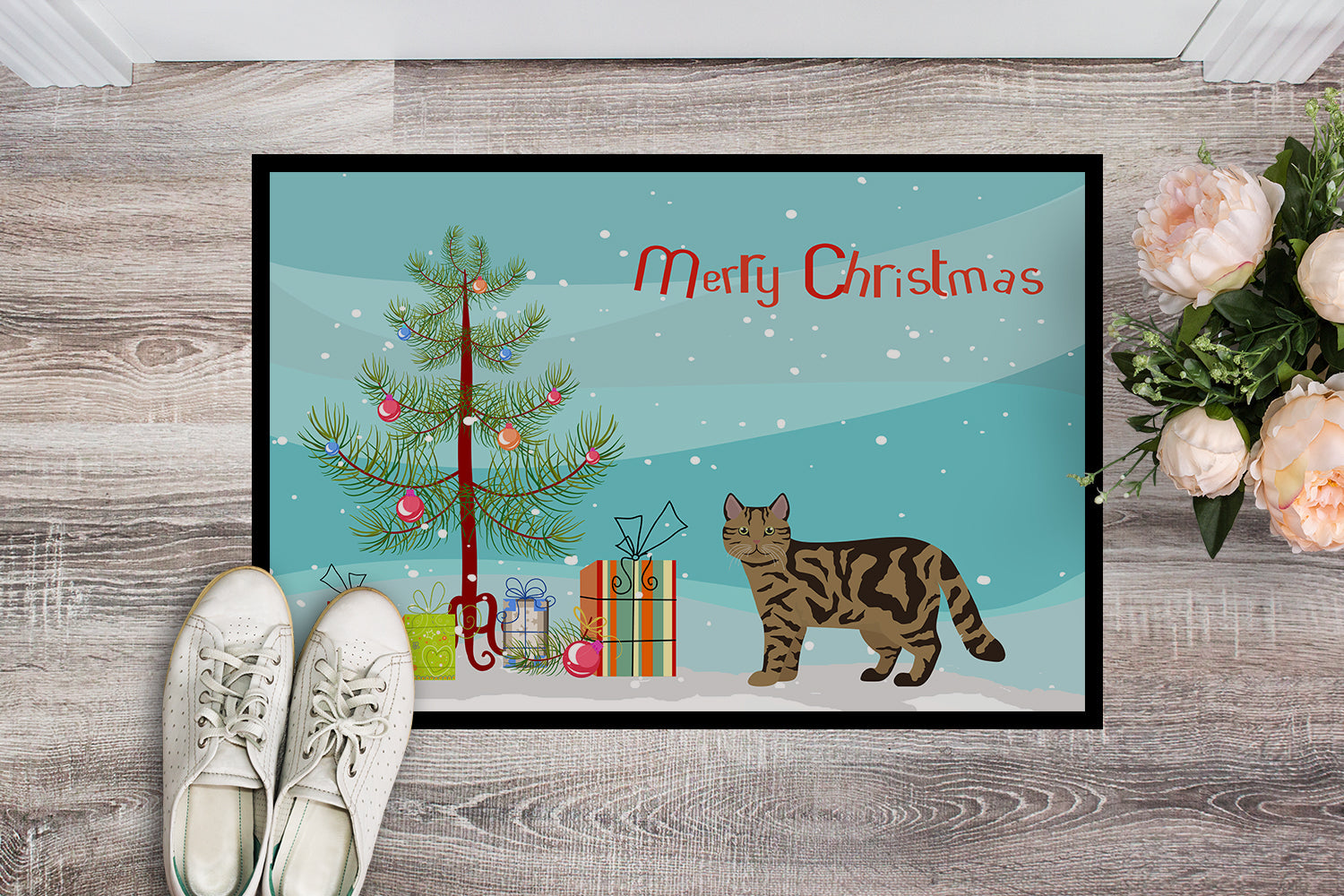 Scottish Straight Cat Christmas Doormat Indoor Outdoor 18H X 27W Front Door Mat Rugs for Entryway, Non Slip Washable