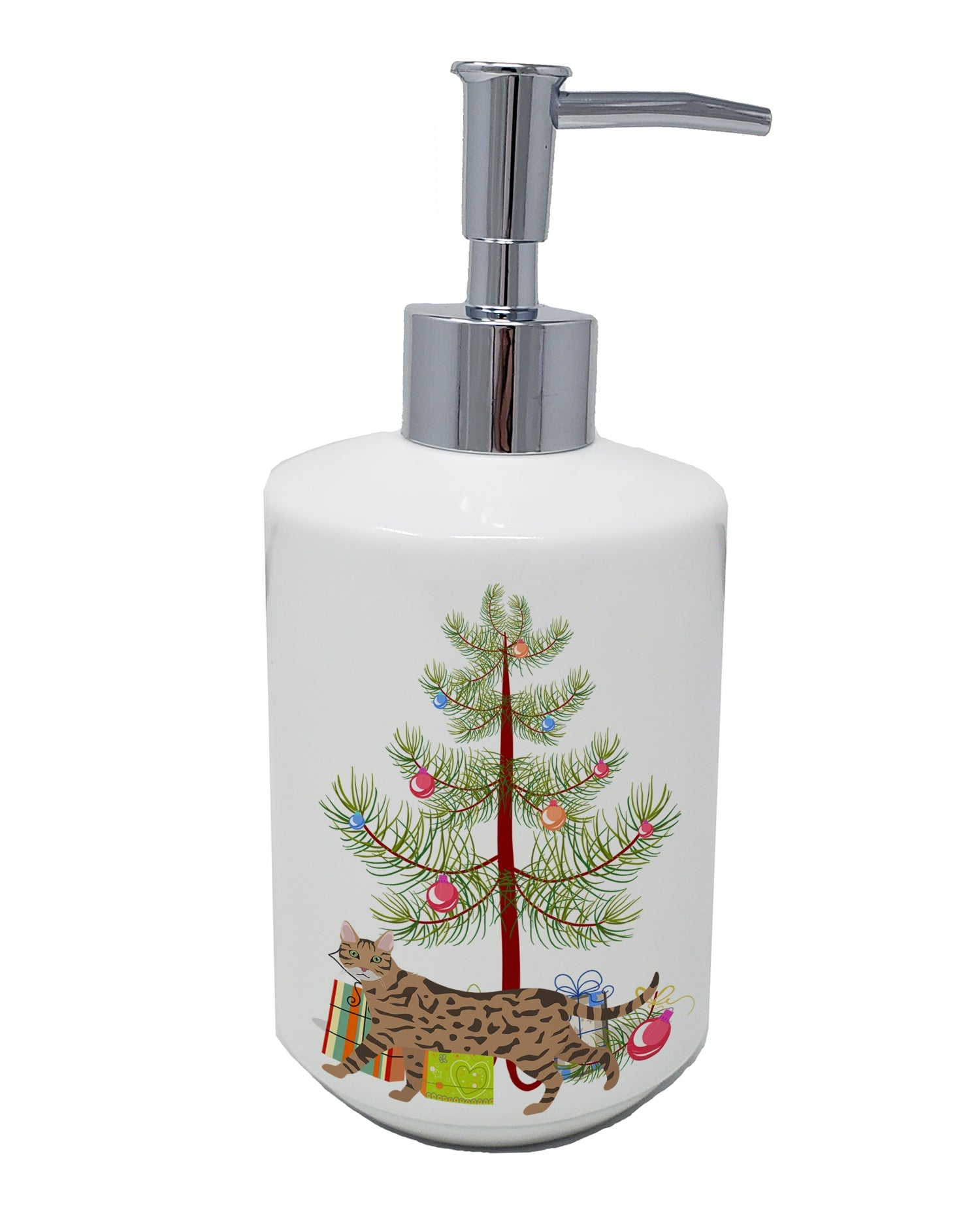 Serengeti Cat Christmas Ceramic Soap Dispenser , Empty Refillable Hand Soap Pump Bottle for Bathroom Kitchen
