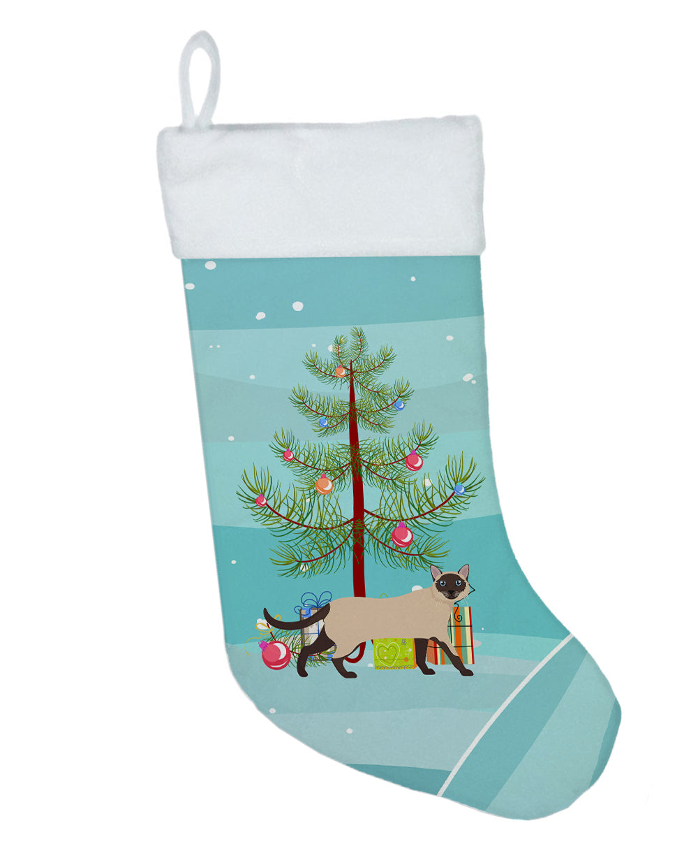 Siamese Traditional Cat Christmas Holiday Stocking Double-Sided Print, Polyester Suede,11x18, Made in USA