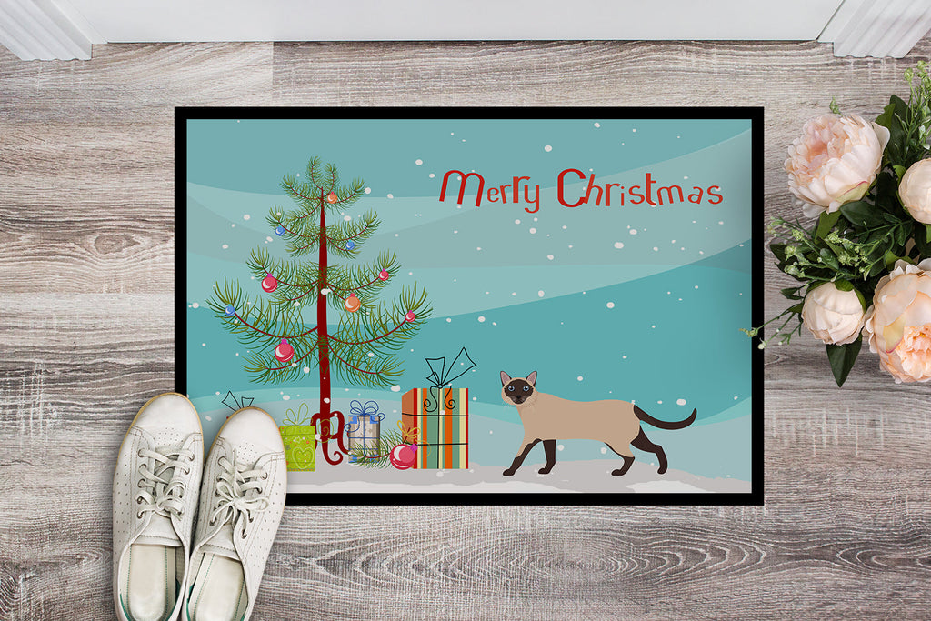 Siamese Traditional Cat Christmas Doormat Indoor Outdoor 18H X 27W Front Door Mat Rugs for Entryway, Non Slip Washable