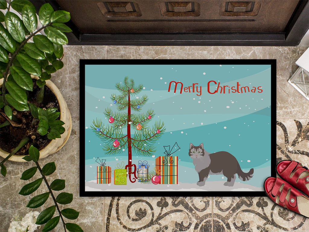 Siberian Forest Cat Christmas Doormat Indoor Outdoor 24H X 36W Front Door Mat Rugs for Entryway, Non Slip Washable Low Pile,