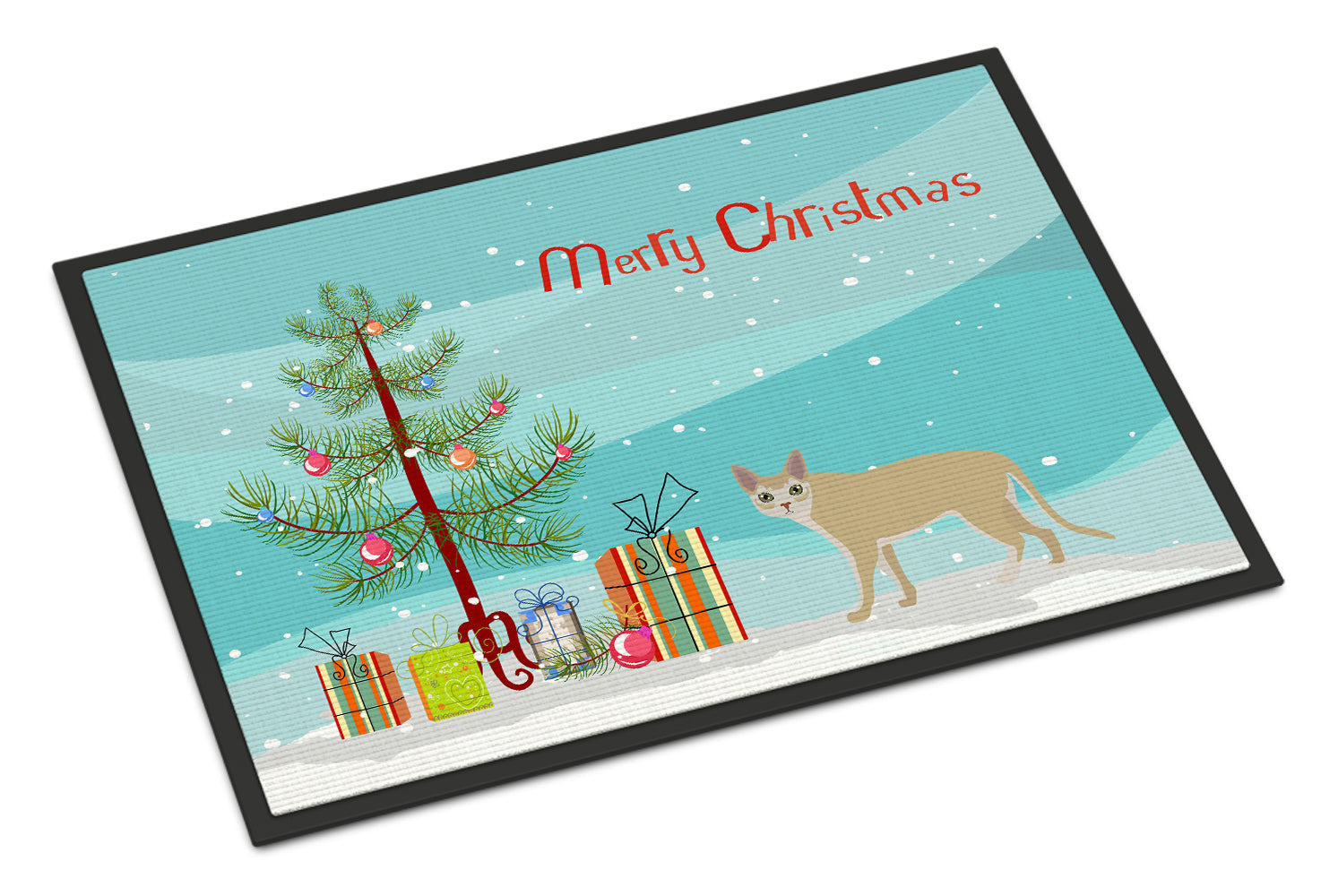 Singapura Cat Christmas Doormat Indoor Outdoor 24H X 36W Front Door Mat Rugs for Entryway, Non Slip Washable Low Pile,