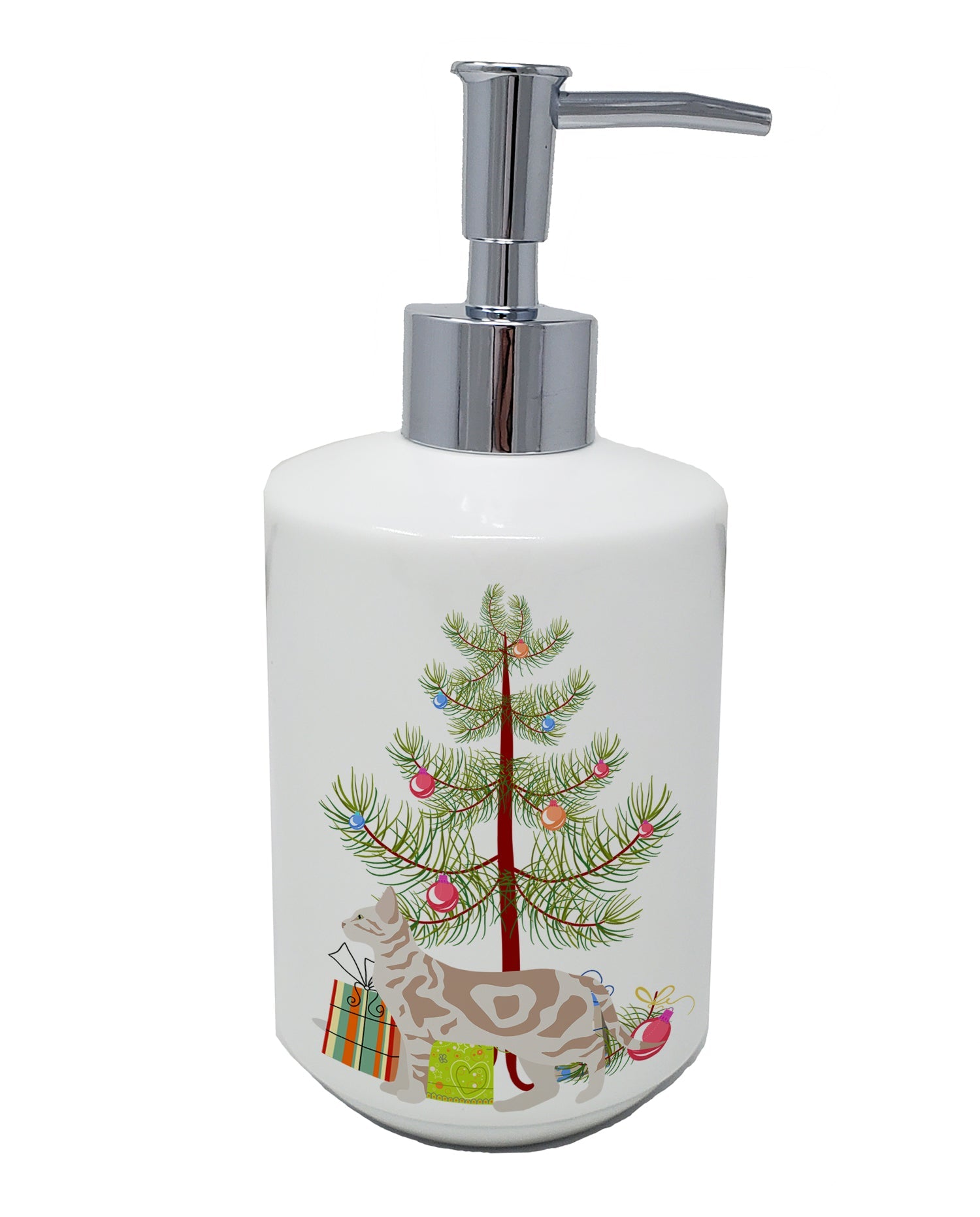 Sokoke Cat Christmas Ceramic Soap Dispenser , Empty Refillable Hand Soap Pump Bottle for Bathroom Kitchen
