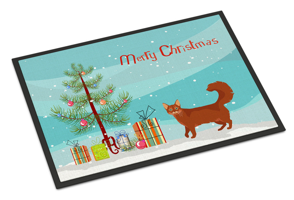 Somali Cat Christmas Doormat Indoor Outdoor 24H X 36W Front Door Mat Rugs for Entryway, Non Slip Washable Low Pile,