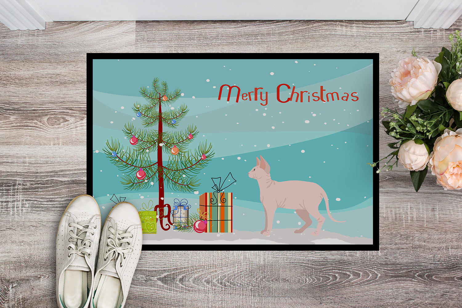 Sphynx Cat Christmas Doormat Indoor Outdoor 24H X 36W Front Door Mat Rugs for Entryway, Non Slip Washable Low Pile,
