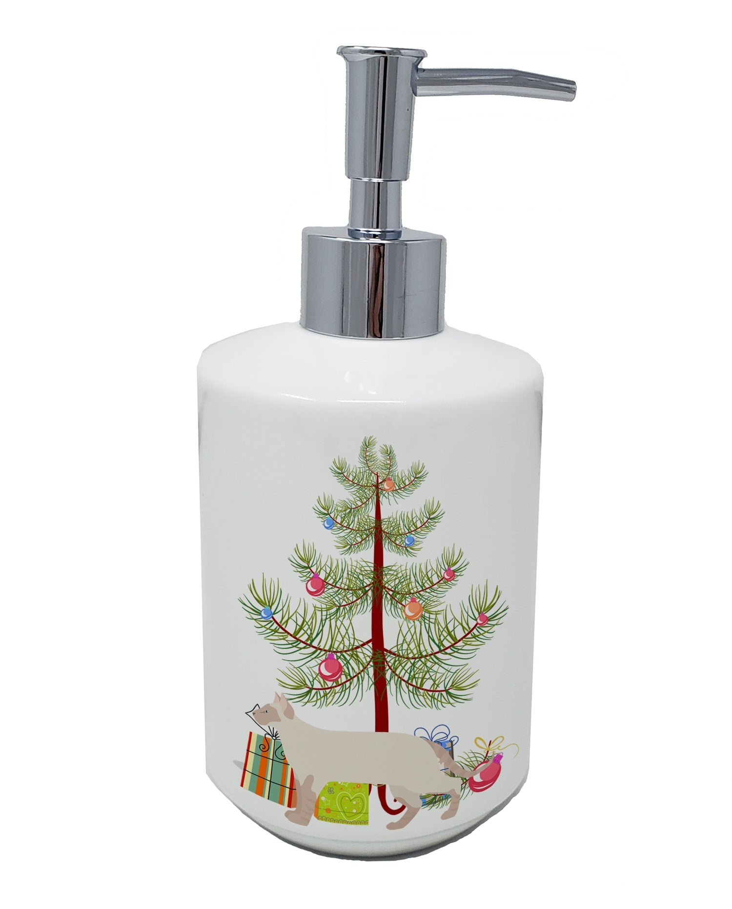 Tonkinese Cat Christmas Ceramic Soap Dispenser , Empty Refillable Hand Soap Pump Bottle for Bathroom Kitchen