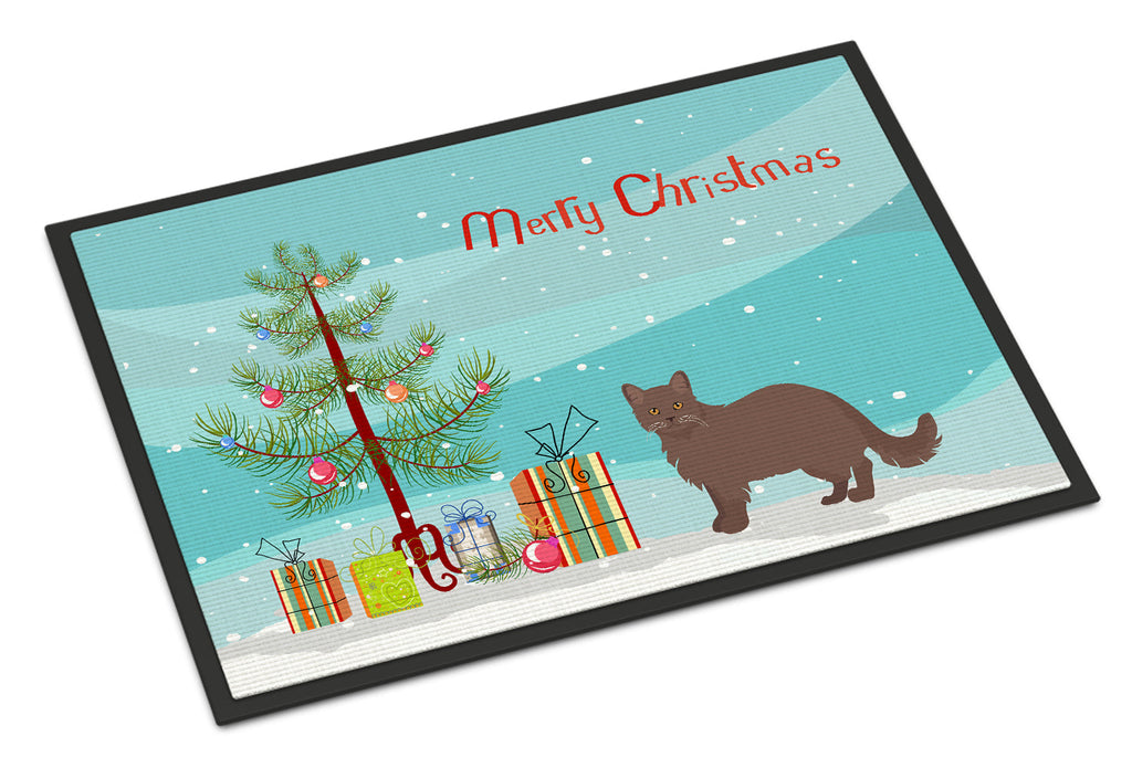 York Chocolate Cat Christmas Doormat Indoor Outdoor 24H X 36W Front Door Mat Rugs for Entryway, Non Slip Washable Low Pile,