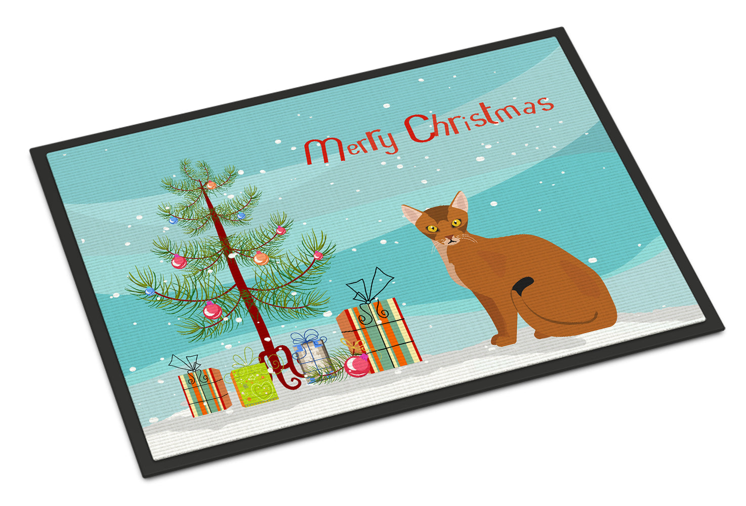 Abyssinian Cat Christmas Doormat Indoor Outdoor 24H X 36W Front Door Mat Rugs for Entryway, Non Slip Washable Low Pile,