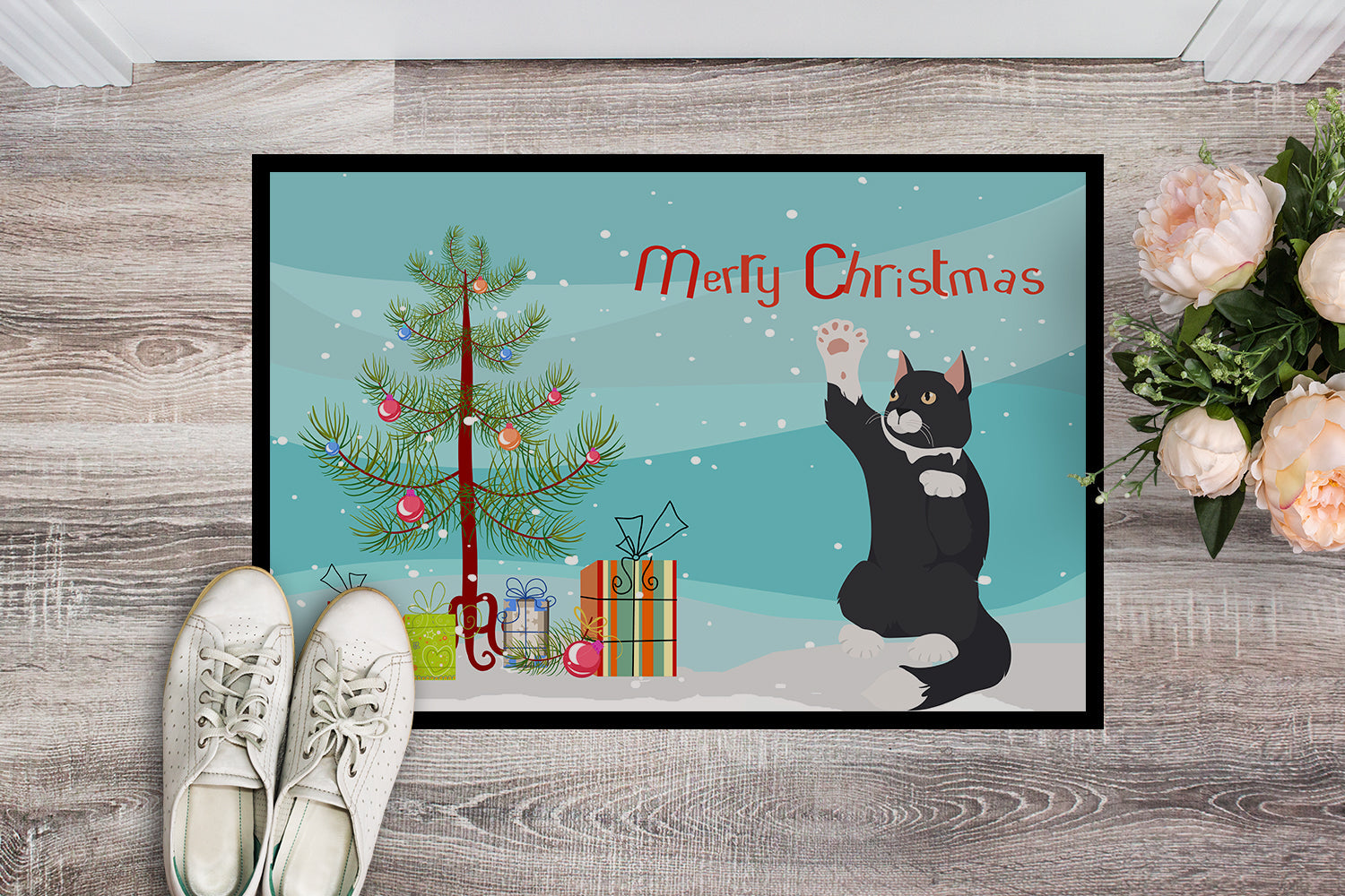 American Polydactyl Cat Christmas Doormat Indoor Outdoor 18H X 27W Front Door Mat Rugs for Entryway, Non Slip Washable