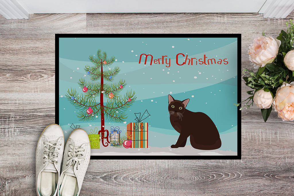 Burmese Cat Christmas Doormat Indoor Outdoor 24H X 36W Front Door Mat Rugs for Entryway, Non Slip Washable Low Pile,