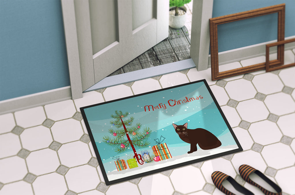 Burmese Cat Christmas Doormat Indoor Outdoor 24H X 36W Front Door Mat Rugs for Entryway, Non Slip Washable Low Pile,