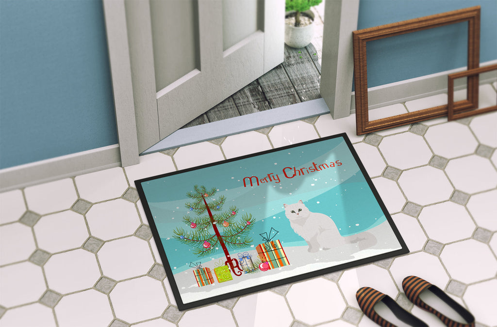 Chinchilla Persian Longhair Cat Christmas Doormat Indoor Outdoor 24H X 36W Front Door Mat Rugs for Entryway, Non Slip Washable Low Pile,