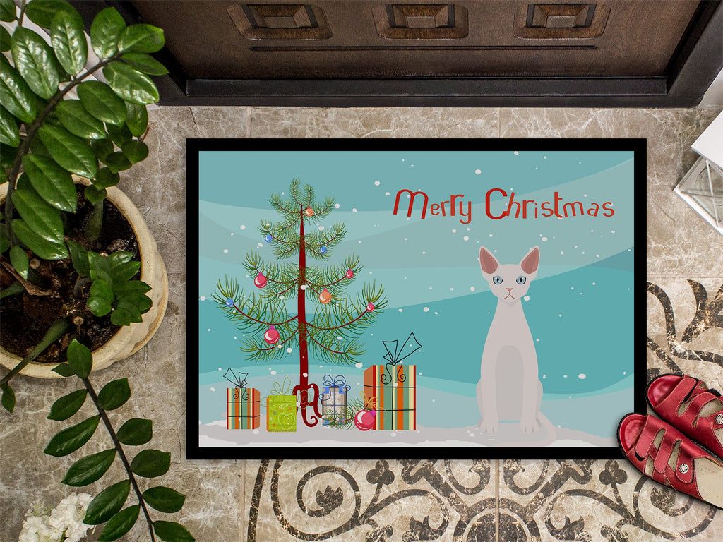 Devon Rex Cat Christmas Doormat Indoor Outdoor 24H X 36W Front Door Mat Rugs for Entryway, Non Slip Washable Low Pile,