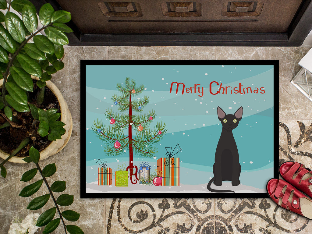 Devon Rex Cat Christmas Doormat Indoor Outdoor 18H X 27W Front Door Mat Rugs for Entryway, Non Slip Washable