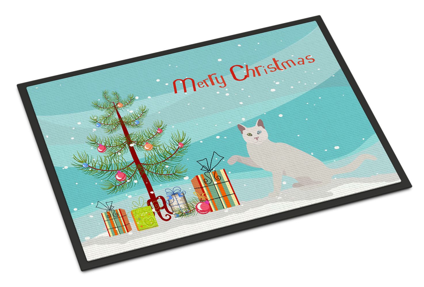 Khao Manee Cat Christmas Doormat Indoor Outdoor 18H X 27W Front Door Mat Rugs for Entryway, Non Slip Washable