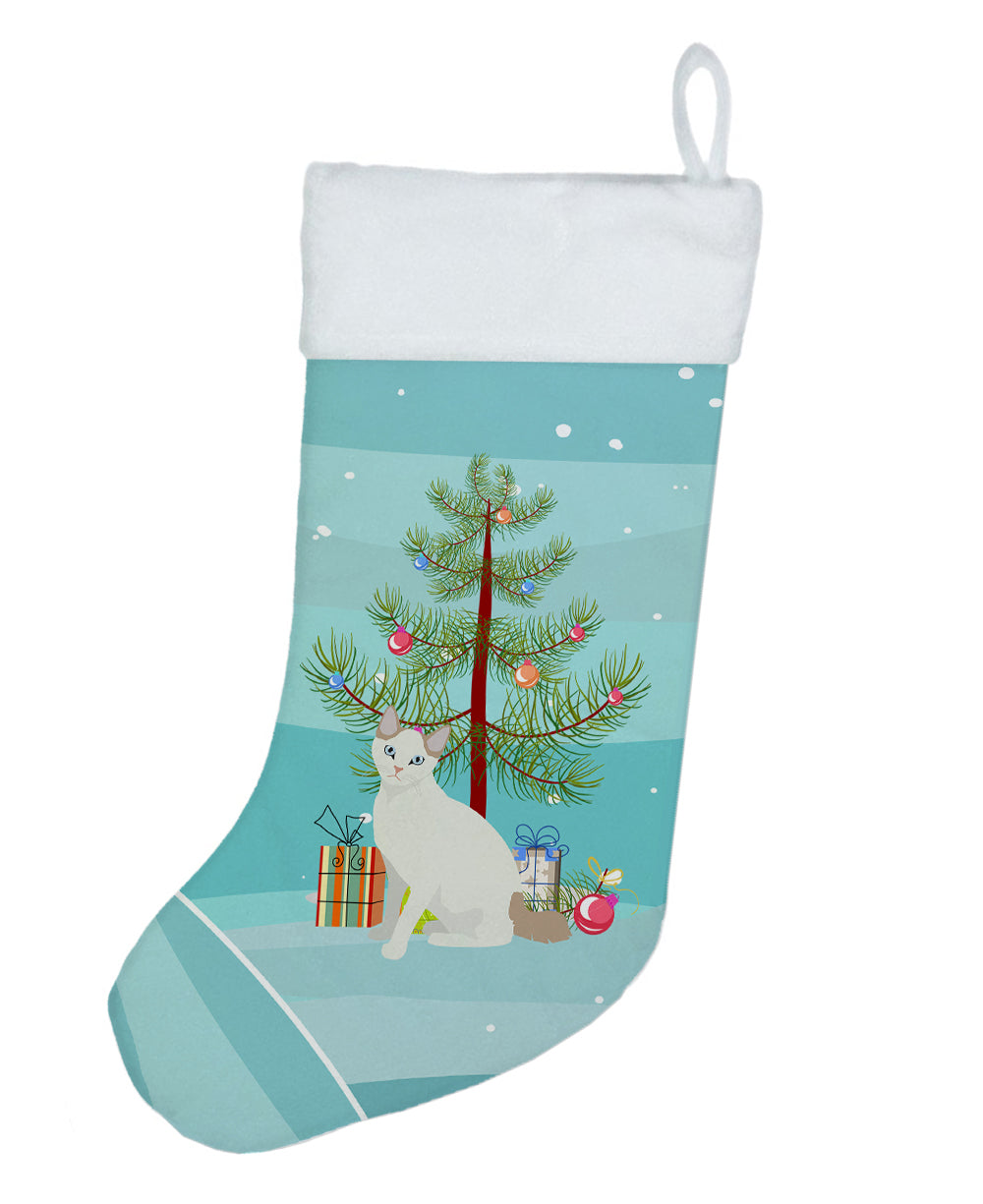 Korean Bobtail Cat Christmas Holiday Stocking Double-Sided Print, Polyester Suede,11x18, Made in USA