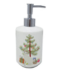 Korean Bobtail Cat Christmas Ceramic Soap Dispenser , Empty Refillable Hand Soap Pump Bottle for Bathroom Kitchen