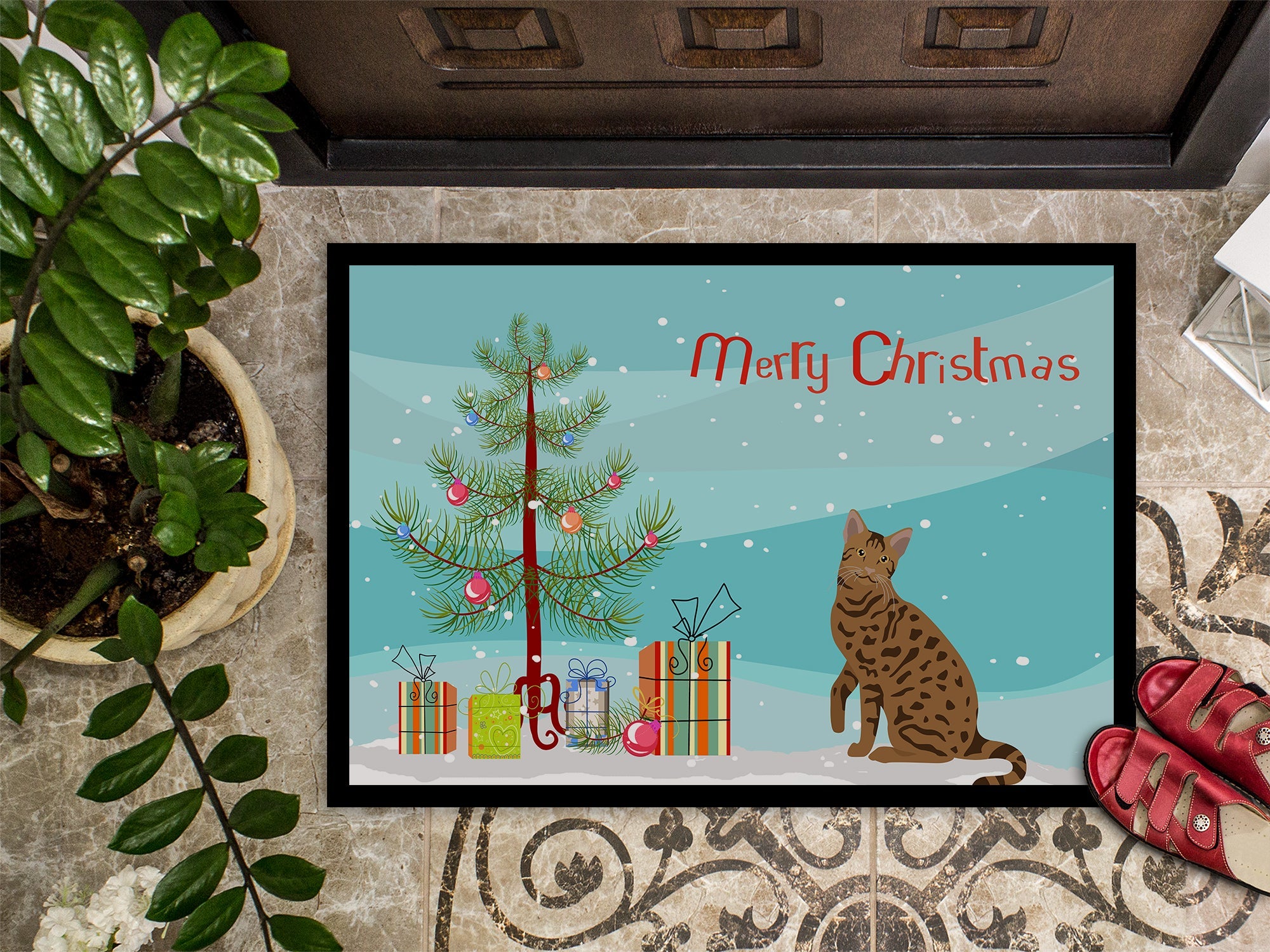 Ocicat Cat Christmas Doormat Indoor Outdoor 24H X 36W Front Door Mat Rugs for Entryway, Non Slip Washable Low Pile,
