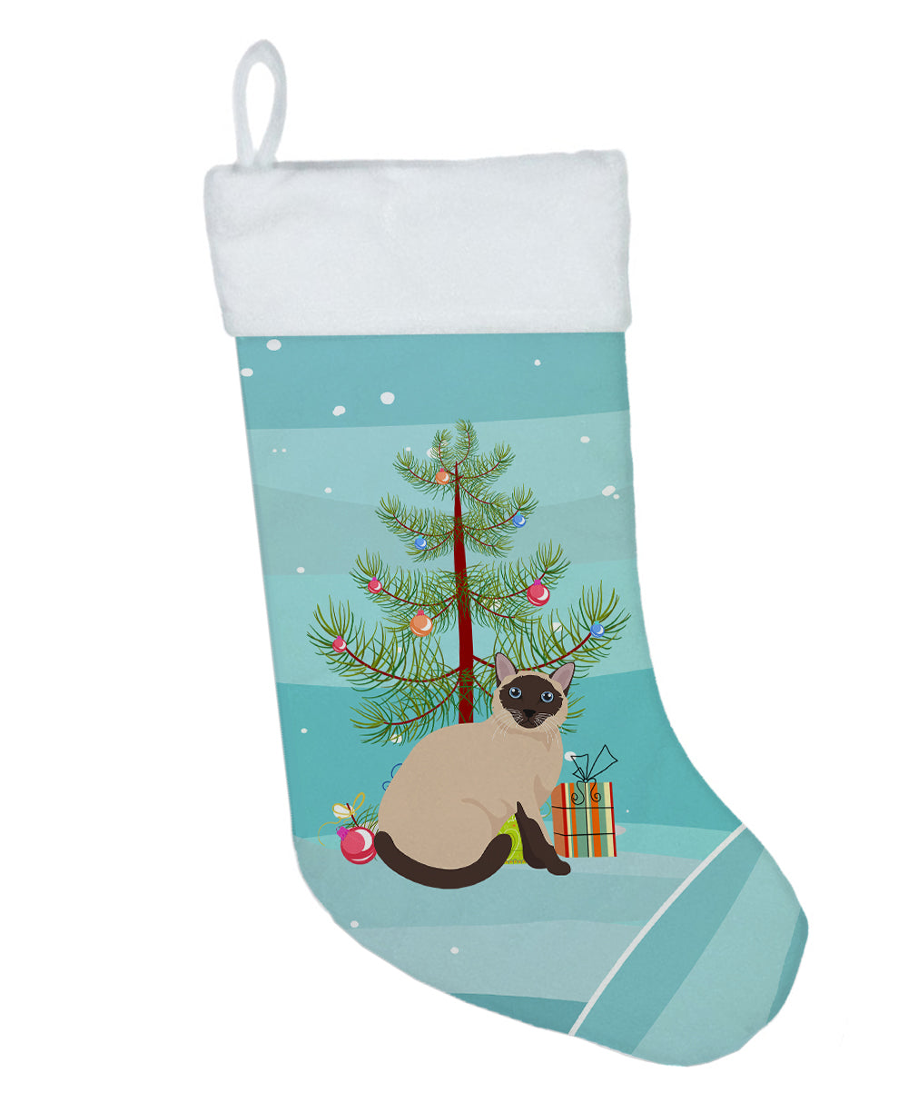 Siamese Traditional Cat Christmas Holiday Stocking Double-Sided Print, Polyester Suede,11x18, Made in USA