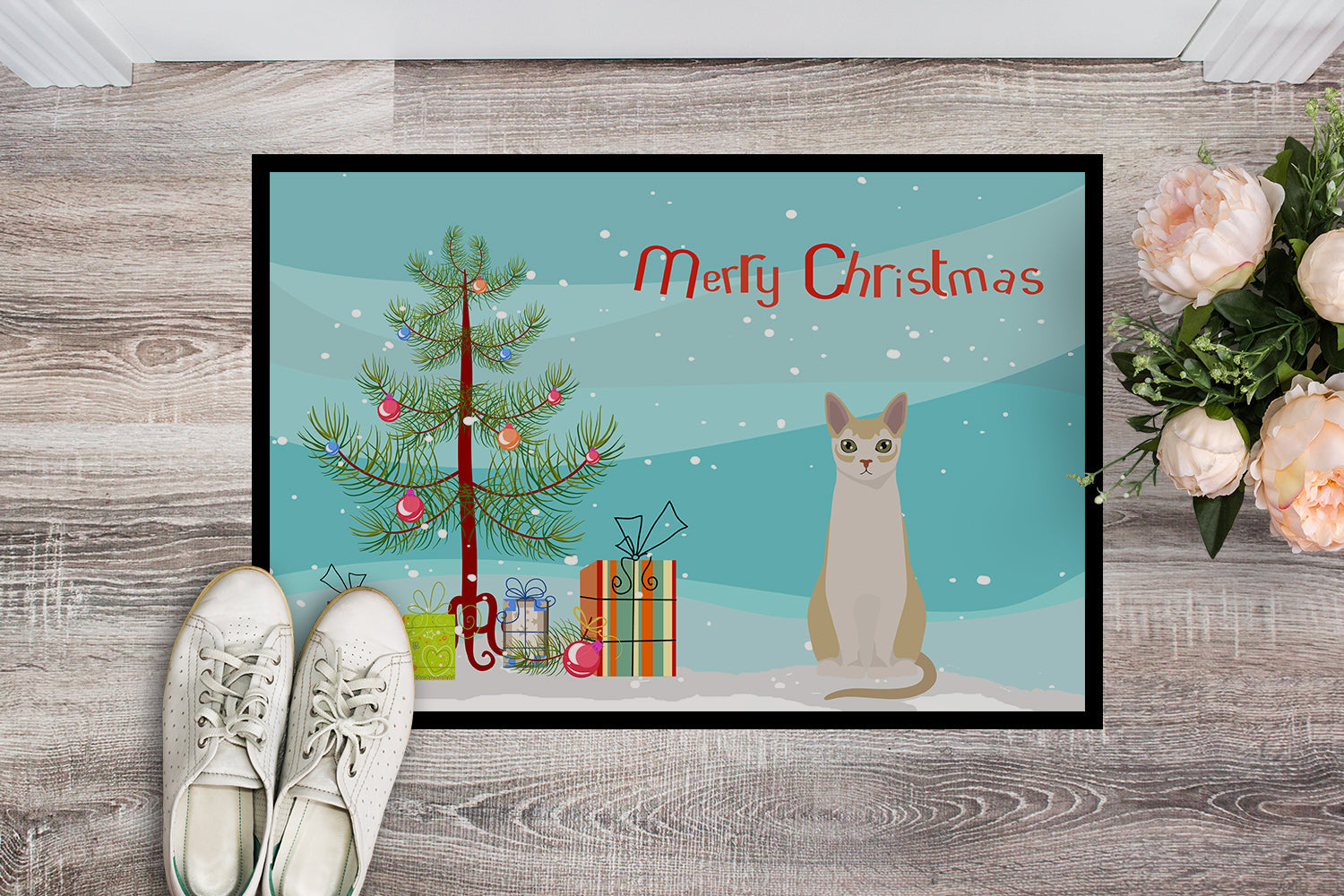 Singapura Cat Christmas Doormat Indoor Outdoor 18H X 27W Front Door Mat Rugs for Entryway, Non Slip Washable
