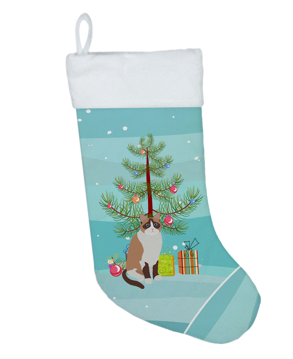 Snowshoe Cat Christmas Holiday Stocking Double-Sided Print, Polyester Suede,11x18, Made in USA