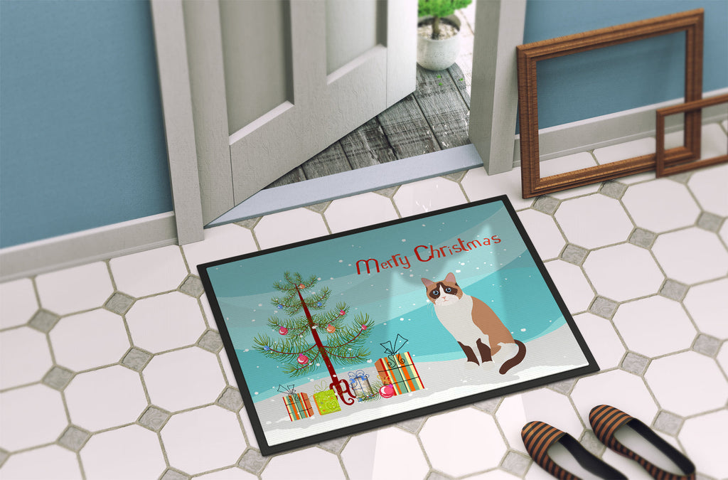 Snowshoe Cat Christmas Doormat Indoor Outdoor 18H X 27W Front Door Mat Rugs for Entryway, Non Slip Washable