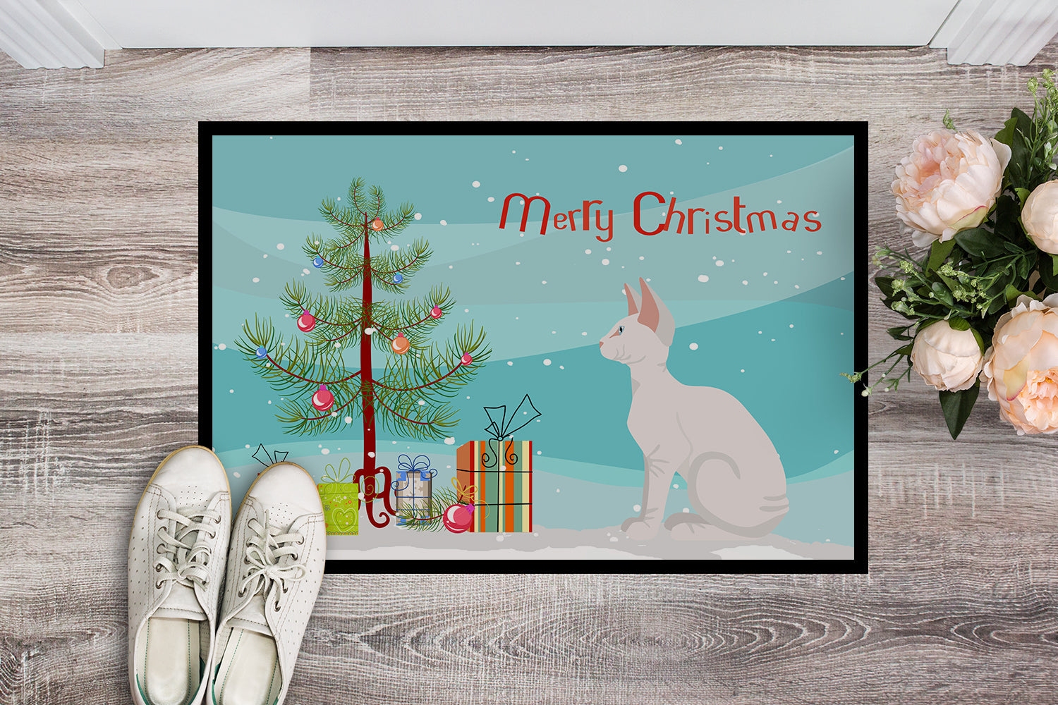 Sphynx Cat Christmas Doormat Indoor Outdoor 24H X 36W Front Door Mat Rugs for Entryway, Non Slip Washable Low Pile,